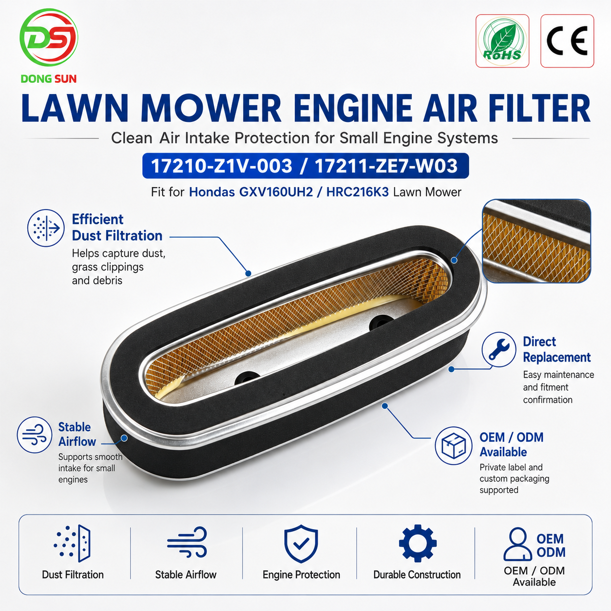 Air Filter Cleaner Fit for Hondas GXV160UH2 HRC216K3 Lawn Mower 17210-Z1V-003 17211-ZE7-W03 Small Engine Intake Filter