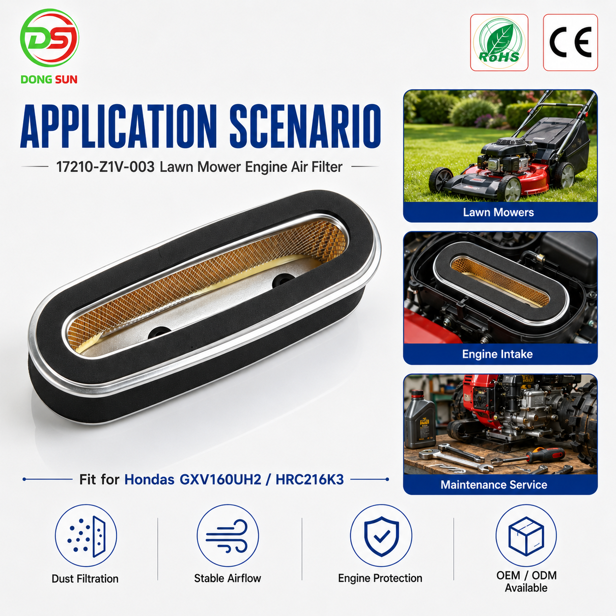 Air Filter Cleaner Fit for Hondas GXV160UH2 HRC216K3 Lawn Mower 17210-Z1V-003 17211-ZE7-W03 Small Engine Intake Filter