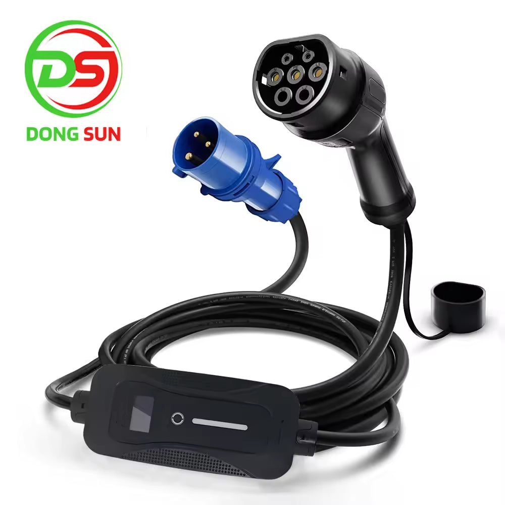 Fast Portable EV Car Charger Adjustable Amperage 6A 10A 16A 32A 7KW Type 2 with Controllable Digital Screen UK Plug CEE