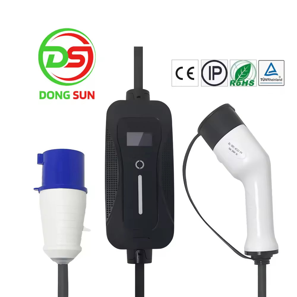 Fast Portable EV Car Charger Adjustable Amperage 6A 10A 16A 32A 7KW Type 2 with Controllable Digital Screen UK Plug CEE