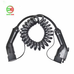 Type 1 To Type 2 Ev Charging Cable Portable Charger Ev Spiral Cable Sae J1772 5m Extension Coiled Ev Charging Cable