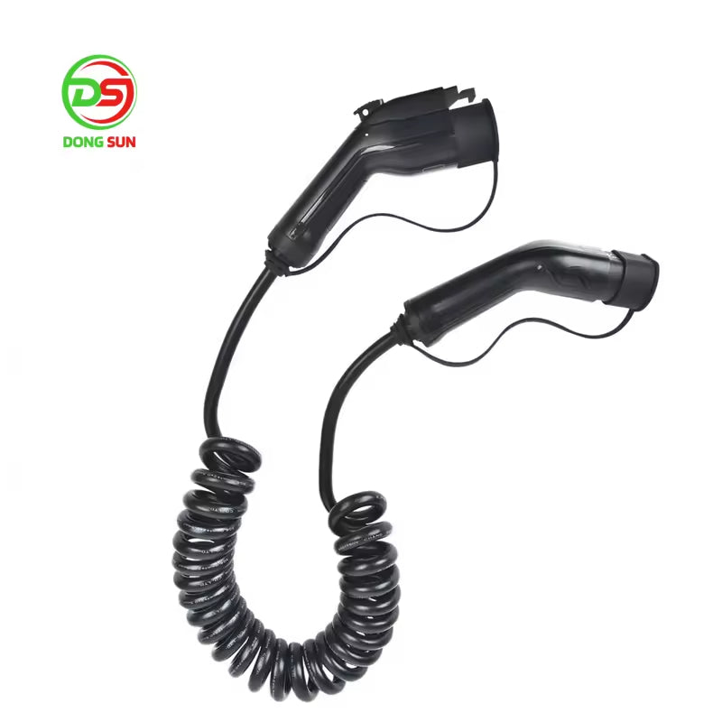 Type 1 To Type 2 Ev Charging Cable Portable Charger Ev Spiral Cable Sae J1772 5m Extension Coiled Ev Charging Cable