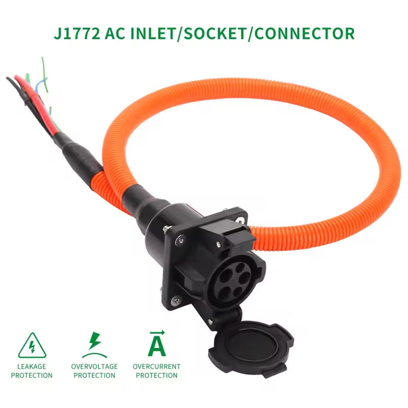 Type 1 Connector SAE J1772 EV Socket Electric Vehicle Car Charger AC Inlet EV Charging Socket 50A With 1 Meters Cable EVSE