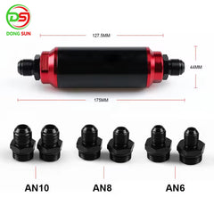 44mm 50mm Universal Aluminum Fuel Filter with AN6 AN8 AN10 Adapters Inline High Flow Fuel Turbo Fuel Filter Adapter