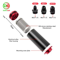 44mm 50mm Universal Aluminum Fuel Filter with AN6 AN8 AN10 Adapters Inline High Flow Fuel Turbo Fuel Filter Adapter