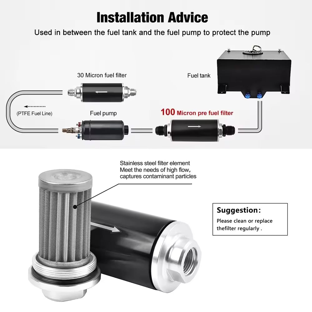 44mm 50mm Universal Aluminum Fuel Filter with AN6 AN8 AN10 Adapters Inline High Flow Fuel Turbo Fuel Filter Adapter